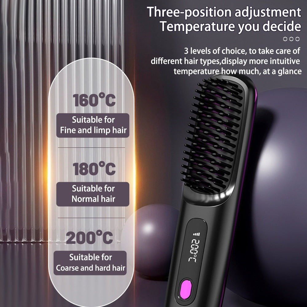 2 In 1 Straight Hair Comb Wireless Hair Straightener Brush - Urban Mart