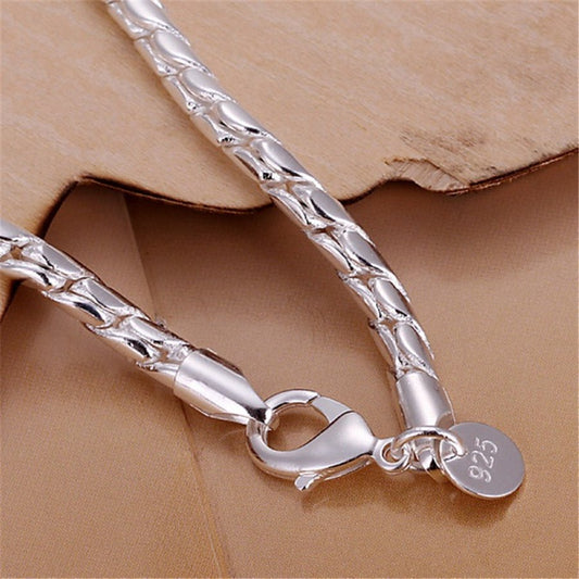 925 Silver Plated Fashion Solid Round Snake Bracelet - Urban Mart