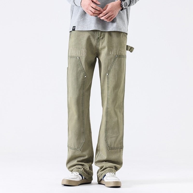 American High Street Vibe Wind Washed Distressed Army Green Jeans - Urban Mart