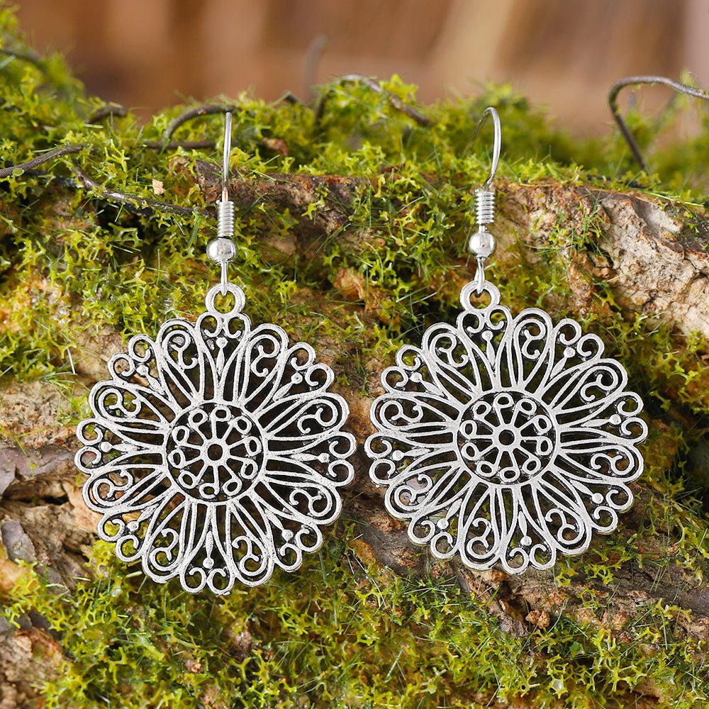 Bohemian Vintage Hollow Circle Flower Earrings - Urban Mart