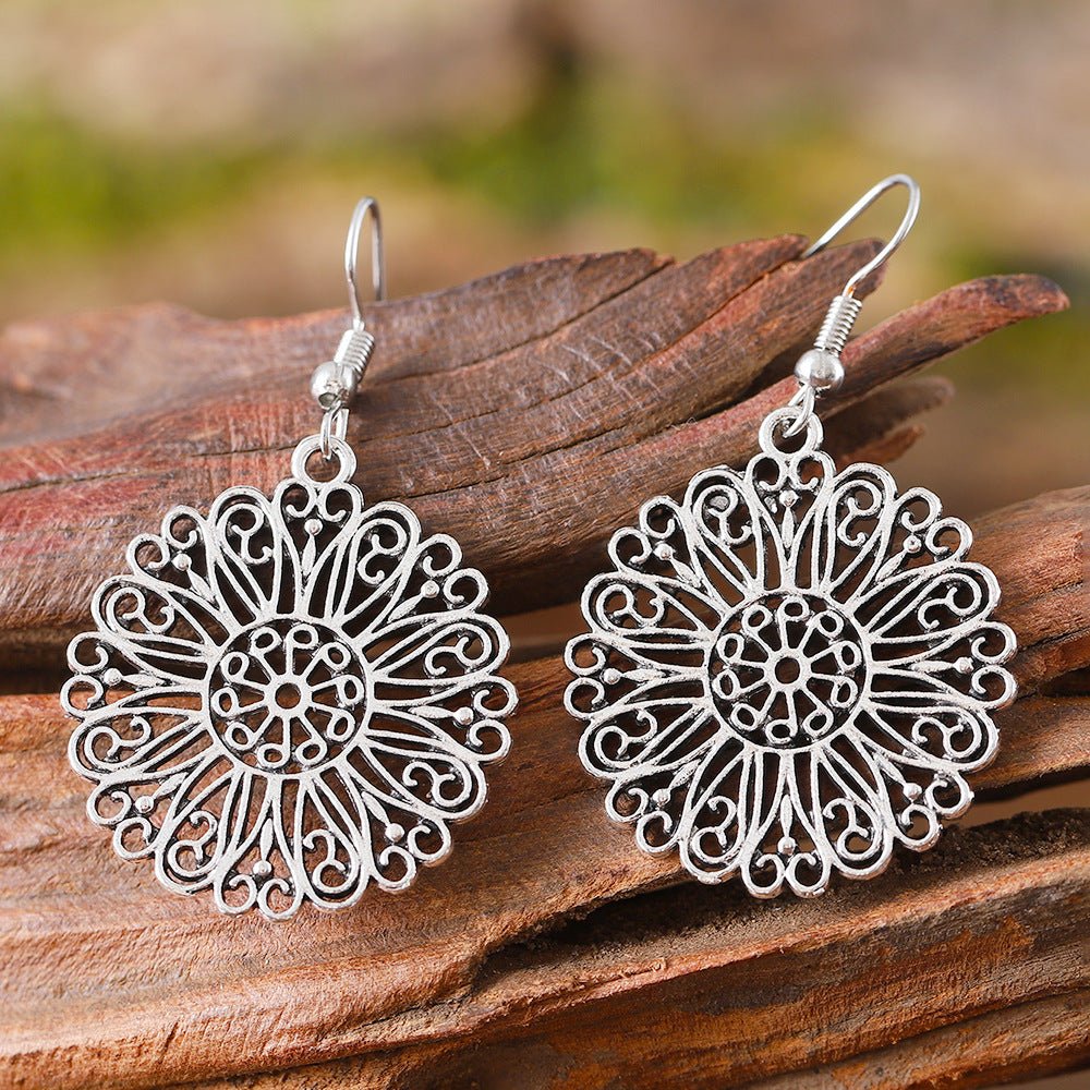 Bohemian Vintage Hollow Circle Flower Earrings - Urban Mart