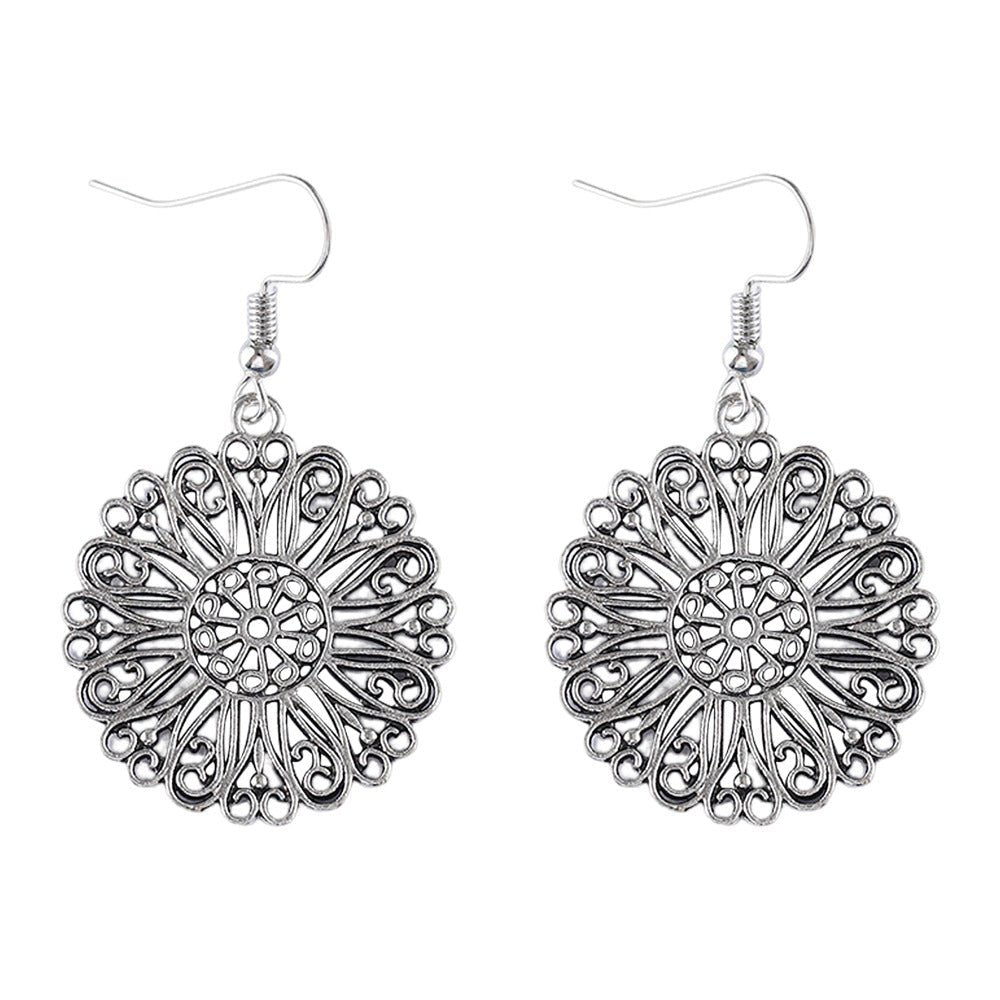 Bohemian Vintage Hollow Circle Flower Earrings - Urban Mart