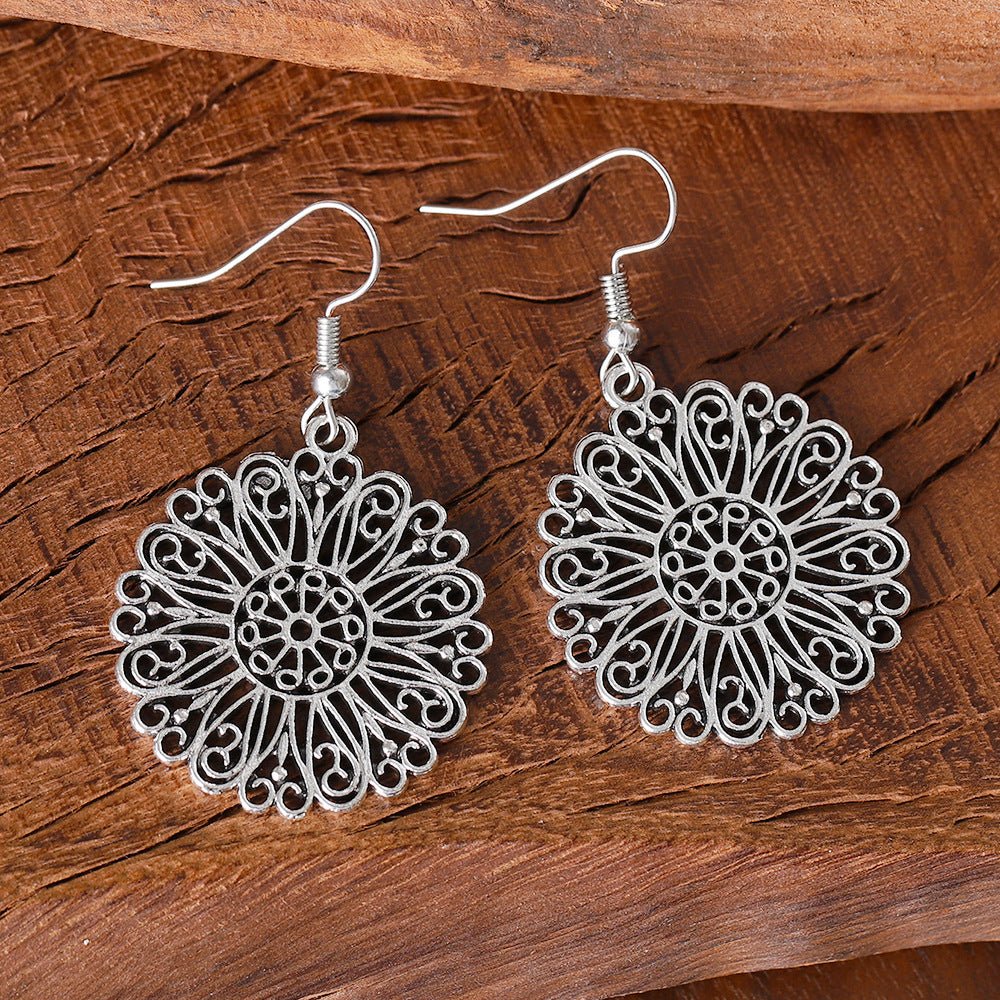 Bohemian Vintage Hollow Circle Flower Earrings - Urban Mart