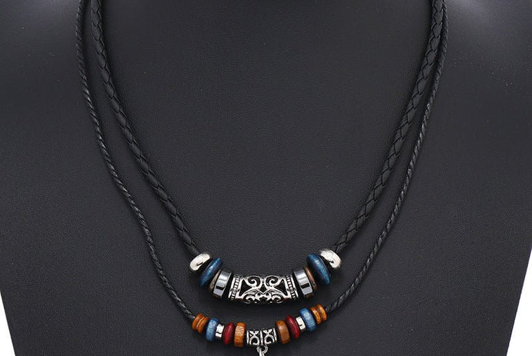 Creative Beaded Multi - layer Alloy Cross Leather Necklace - Urban Mart