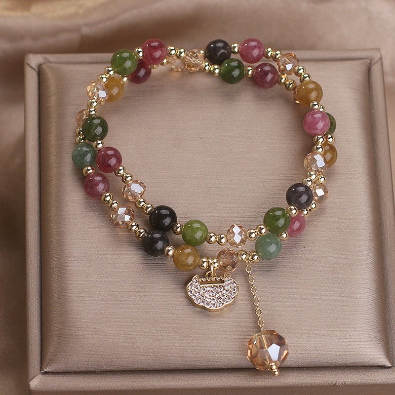 Double Layer Chinese Color Tourmaline Safety Lock Bracelet - Urban Mart