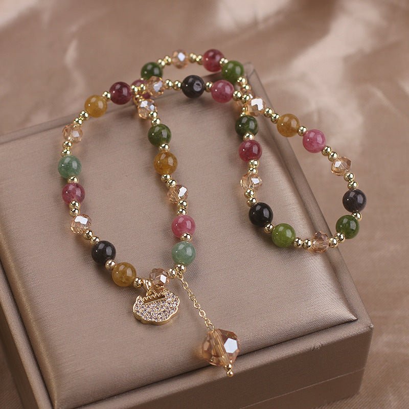 Double Layer Chinese Color Tourmaline Safety Lock Bracelet - Urban Mart