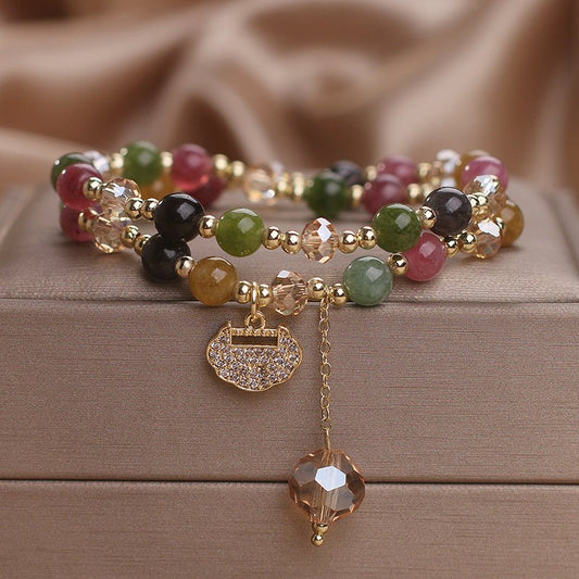 Double Layer Chinese Color Tourmaline Safety Lock Bracelet - Urban Mart