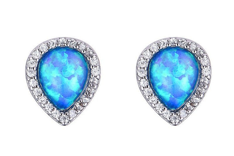 Drop Shape Blue Opal Earrings - Urban Mart