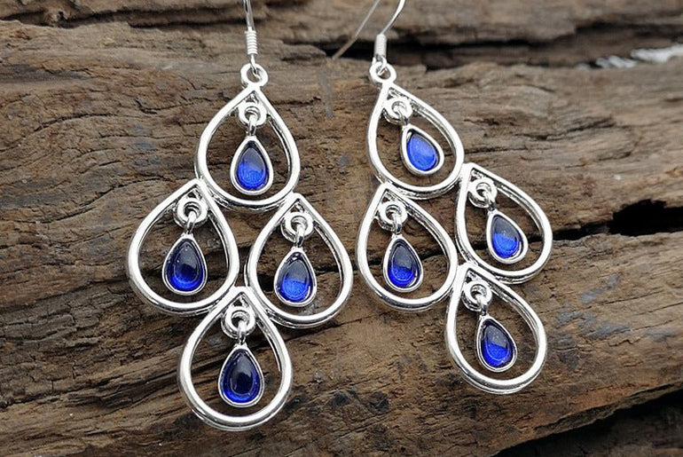 European And American Popular Creative Peacock Blue Moonstone Exaggerated Earrings - Urban Mart