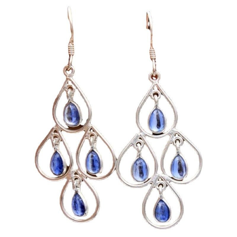 European And American Popular Creative Peacock Blue Moonstone Exaggerated Earrings - Urban Mart