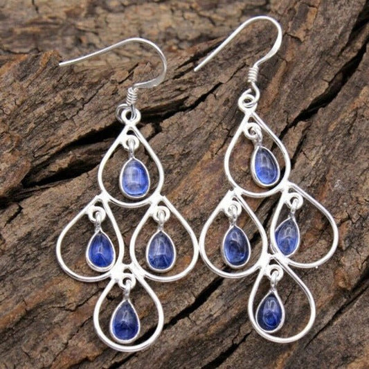 European And American Popular Creative Peacock Blue Moonstone Exaggerated Earrings - Urban Mart