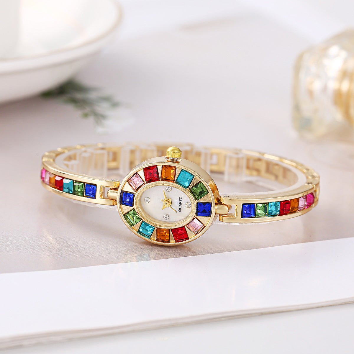 Fashion Small Oval Colorful Crystals Watch - Urban Mart