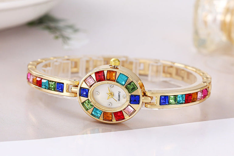 Fashion Small Oval Colorful Crystals Watch - Urban Mart