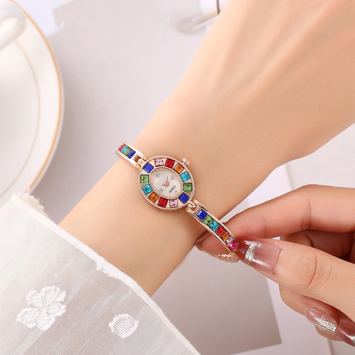 Fashion Small Oval Colorful Crystals Watch - Urban Mart