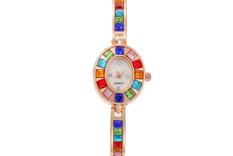 Fashion Small Oval Colorful Crystals Watch - Urban Mart