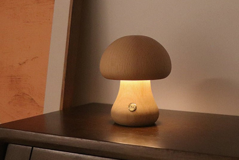 INS Wooden Cute Mushroom LED Night Lamp - Urban Mart