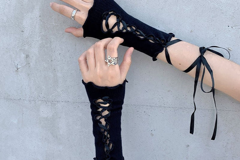 Lace - up Oversleeves Jk Girl Open Finger Cos Gloves - Urban Mart