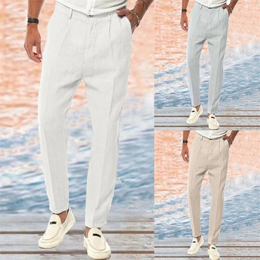 Linen Pants Straight Pure Color Comfort Outdoor Leisure - Urban Mart