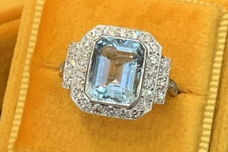 Luxury Square Sea Blue Zircon Ring For High - end Anniversary Celebration - Urban Mart