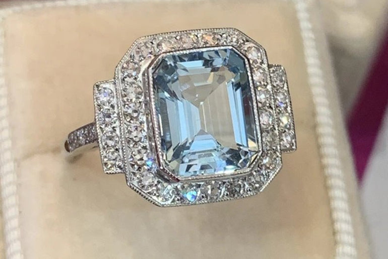 Luxury Square Sea Blue Zircon Ring For High - end Anniversary Celebration - Urban Mart