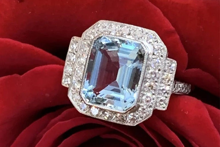 Luxury Square Sea Blue Zircon Ring For High - end Anniversary Celebration - Urban Mart