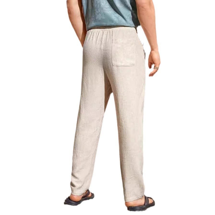 Men's Casual Cotton And Linen Drawstring Trousers Breathable Casual Versatile - Urban Mart