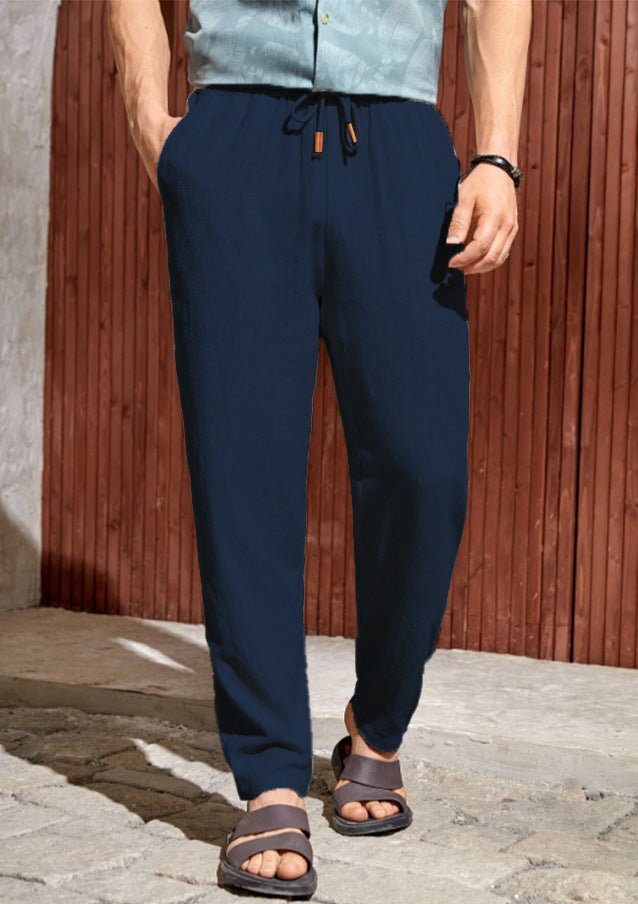 Men's Casual Cotton And Linen Drawstring Trousers Breathable Casual Versatile - Urban Mart