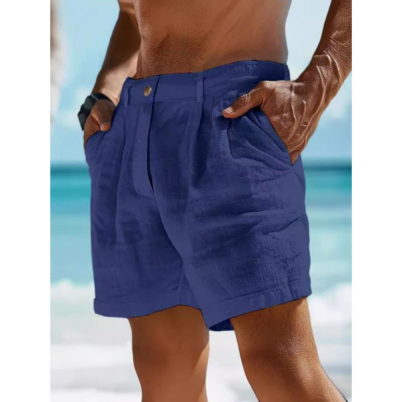 Men's Linen Shorts Button Pocket - Urban Mart