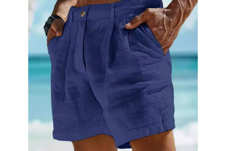 Men's Linen Shorts Button Pocket - Urban Mart