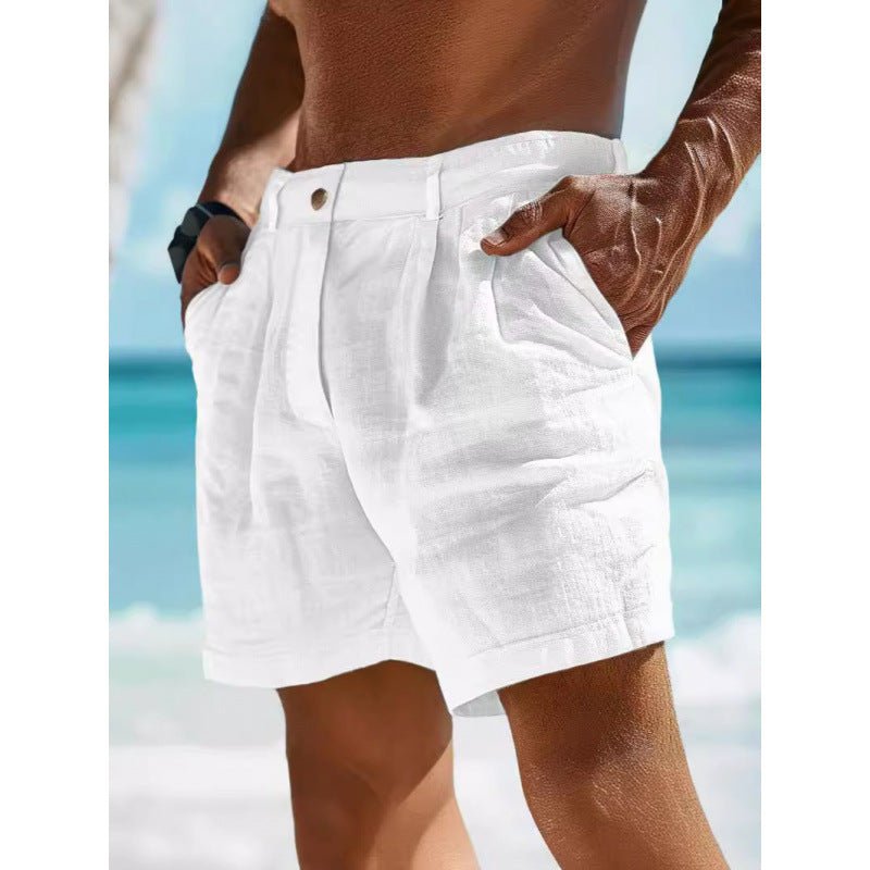 Men's Linen Shorts Button Pocket - Urban Mart