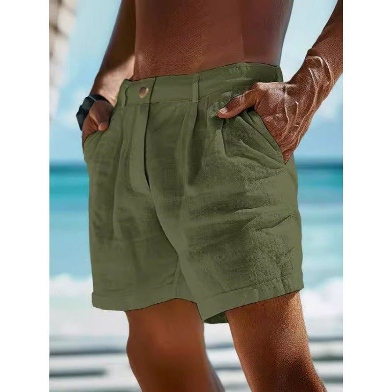 Men's Linen Shorts Button Pocket - Urban Mart