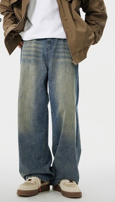 Men's Worn Looking Washed - out Loose Straight All - matching Jeans - Urban Mart