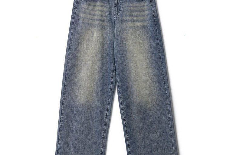 Men's Worn Looking Washed - out Loose Straight All - matching Jeans - Urban Mart