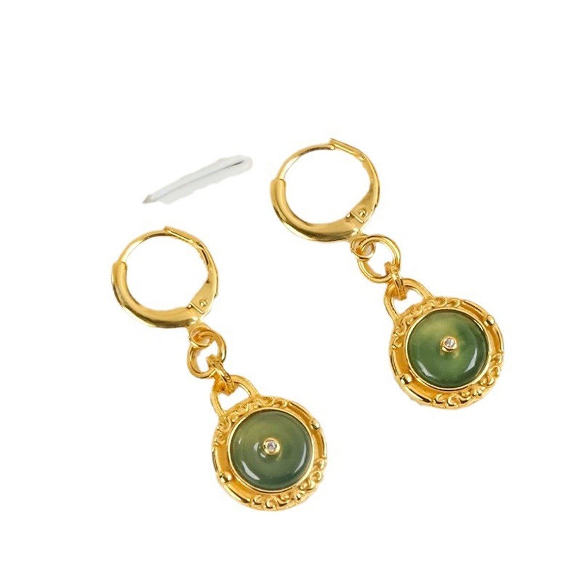 Natural Jade Peace Buckle Earrings For Women S925 Silver Long - Urban Mart