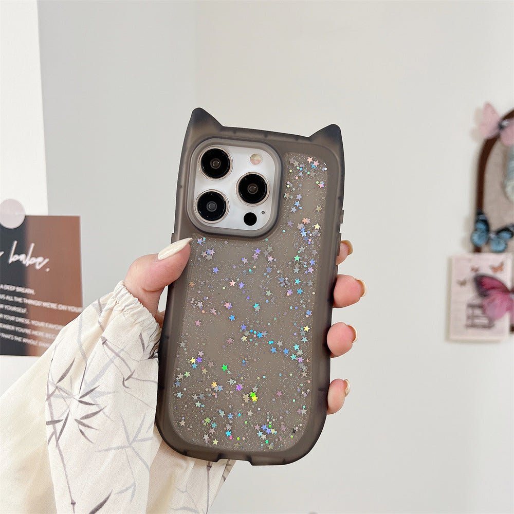 New Three - dimensional Cat Ears Epoxy Glitter Phone Case - Urban Mart