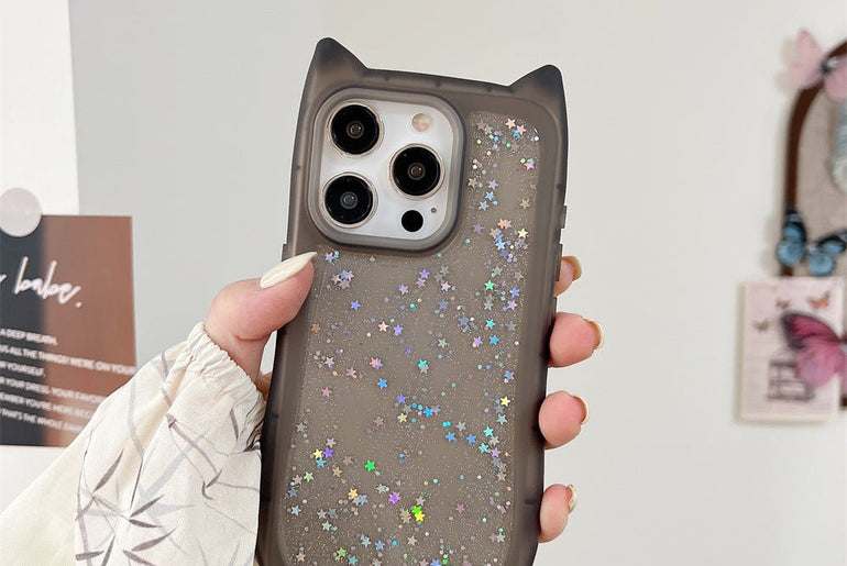 New Three - dimensional Cat Ears Epoxy Glitter Phone Case - Urban Mart