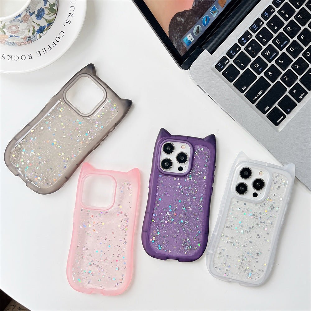 New Three - dimensional Cat Ears Epoxy Glitter Phone Case - Urban Mart