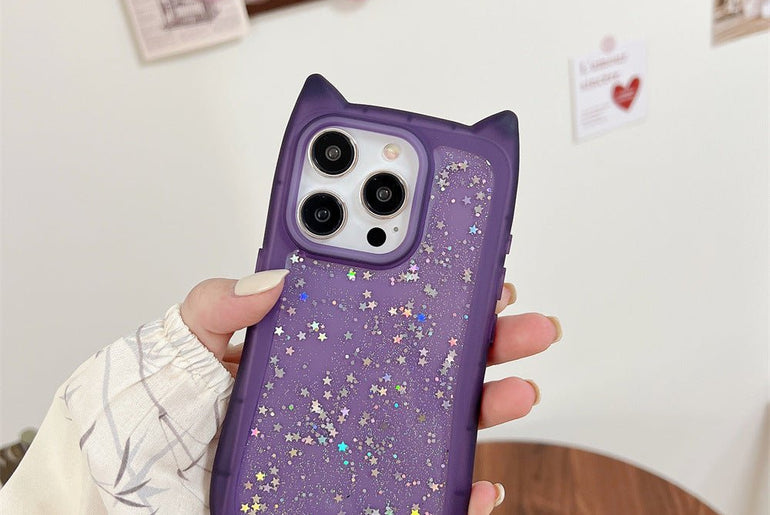 New Three - dimensional Cat Ears Epoxy Glitter Phone Case - Urban Mart