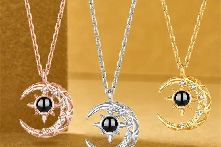 Projection Necklace Crescent Moon Pendant With Photo - Urban Mart