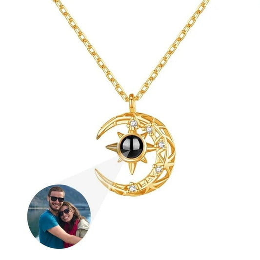 Projection Necklace Crescent Moon Pendant With Photo - Urban Mart