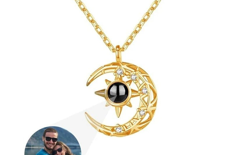 Projection Necklace Crescent Moon Pendant With Photo - Urban Mart