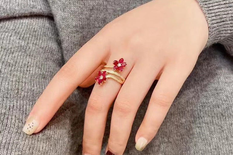 Retro Exquisite High - grade Flower Ruby Ring For Women - Urban Mart