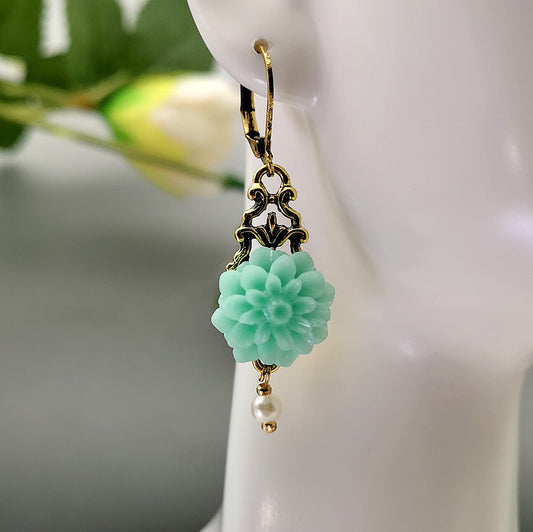 Rongyu Bohemian Fashion Chalcedony Flower Pearl Earrings - Urban Mart