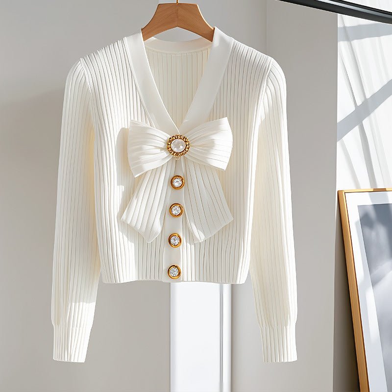 White Long - sleeved Fashionable High - end Chic Sweater - Urban Mart