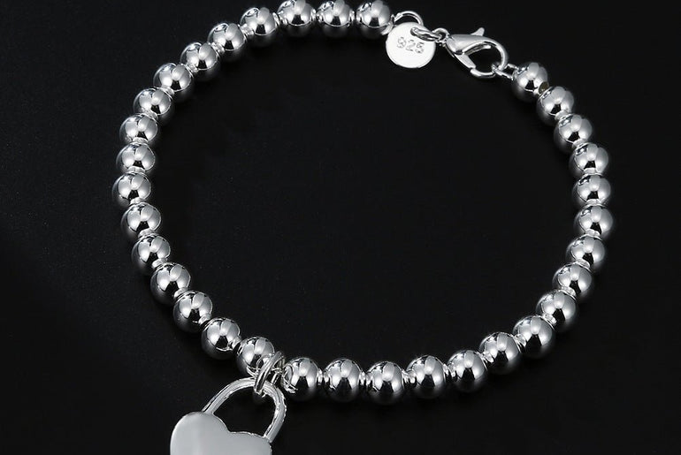 Women's 6MM Beads Heart Lock Bracelet - Urban Mart