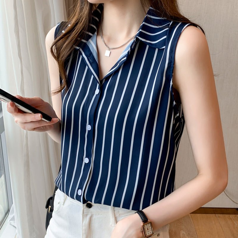 Women's Creative Casual Sleeveless Chiffon Striped Shirt - Urban Mart