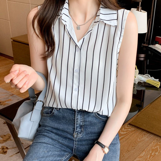 Women's Creative Casual Sleeveless Chiffon Striped Shirt - Urban Mart