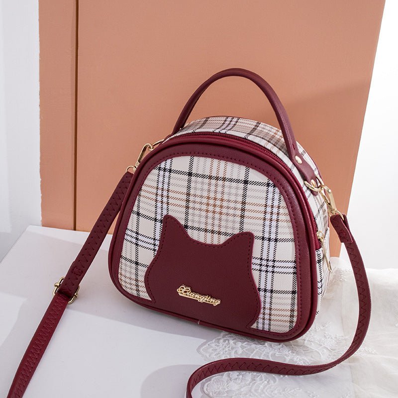 Women's Printed Checks Cat Pattern Shoulder Bag - Urban Mart