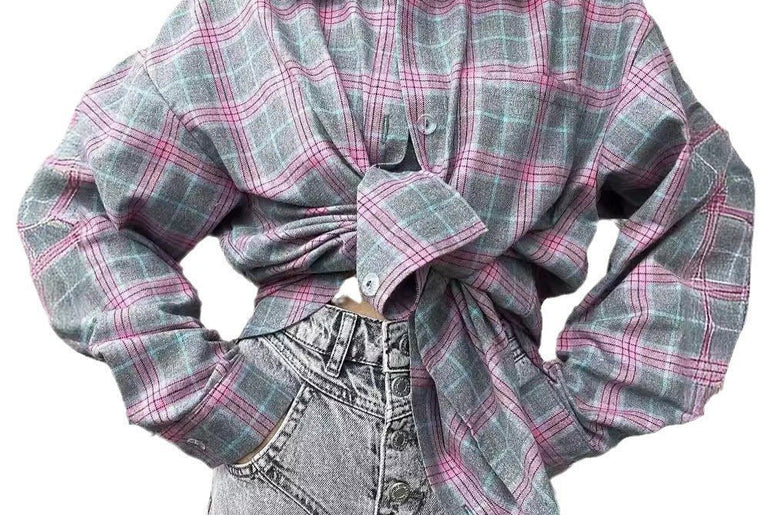 Women's Retro Easy Matching Lapel Loose Plaid Long - sleeved Shirt - Urban Mart